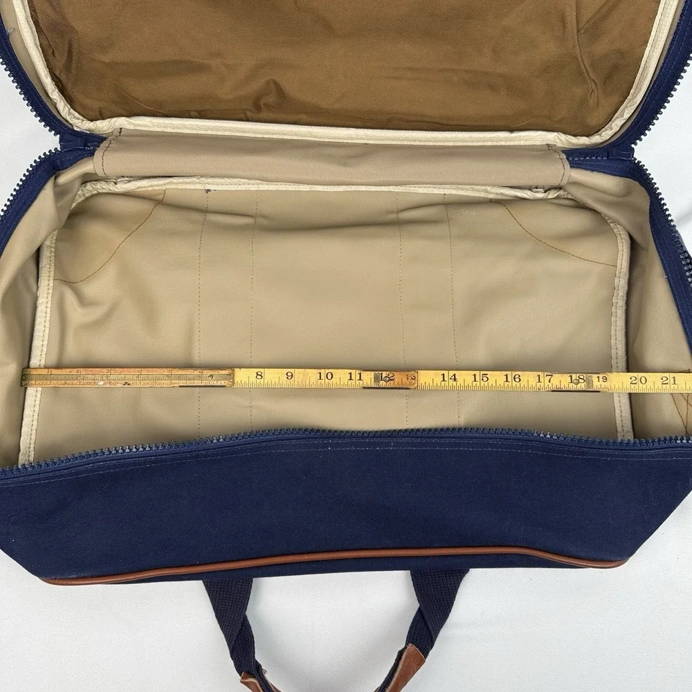 Vtg Lands End Square Rigger Weekender Bag Navy Blue Canvas Leather Luggage 20" - Picture 7 of 9